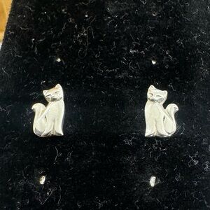 JAMES AVERY Sterling Silver Sitting Cat Post Stud Earrings; RETIRED